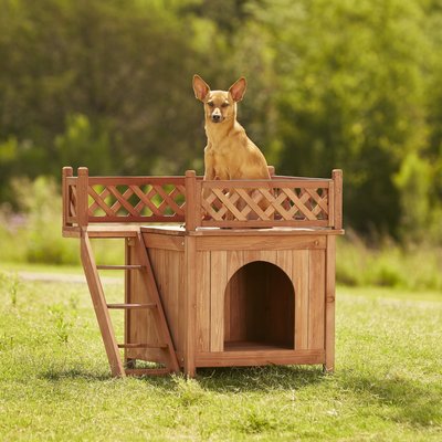 Giantex Wood Dog House With Balcony